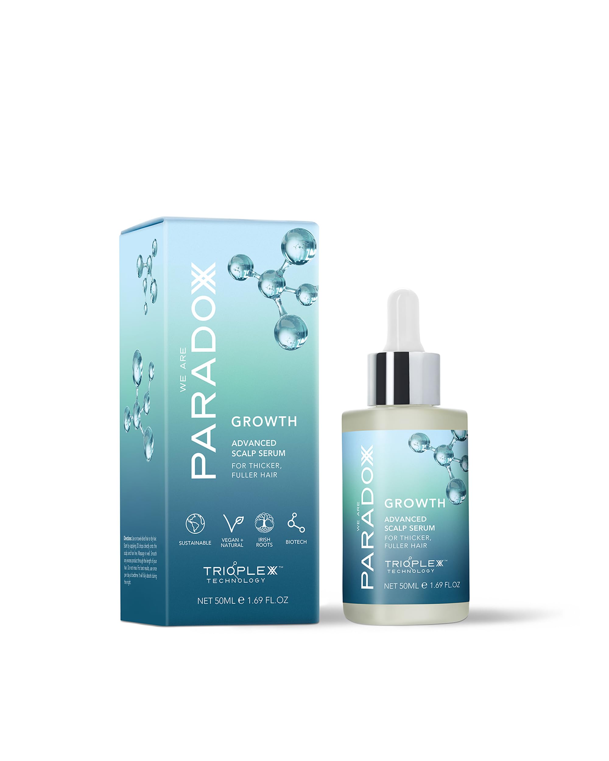 WE ARE PARADOXX Siero per cuoio capelluto da 50 ml, capelli più spessi e sani, tecnologia Trioplexx per la stimolazione del cuoio capelluto e dei follicoli piliferi, crescita avanzata, regalo di
