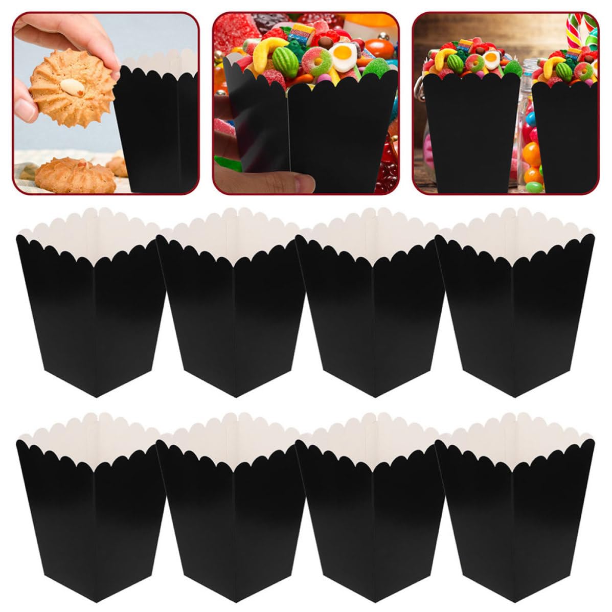 Caja de Palomitas de Maíz de Papel Negra, 100 Unidades