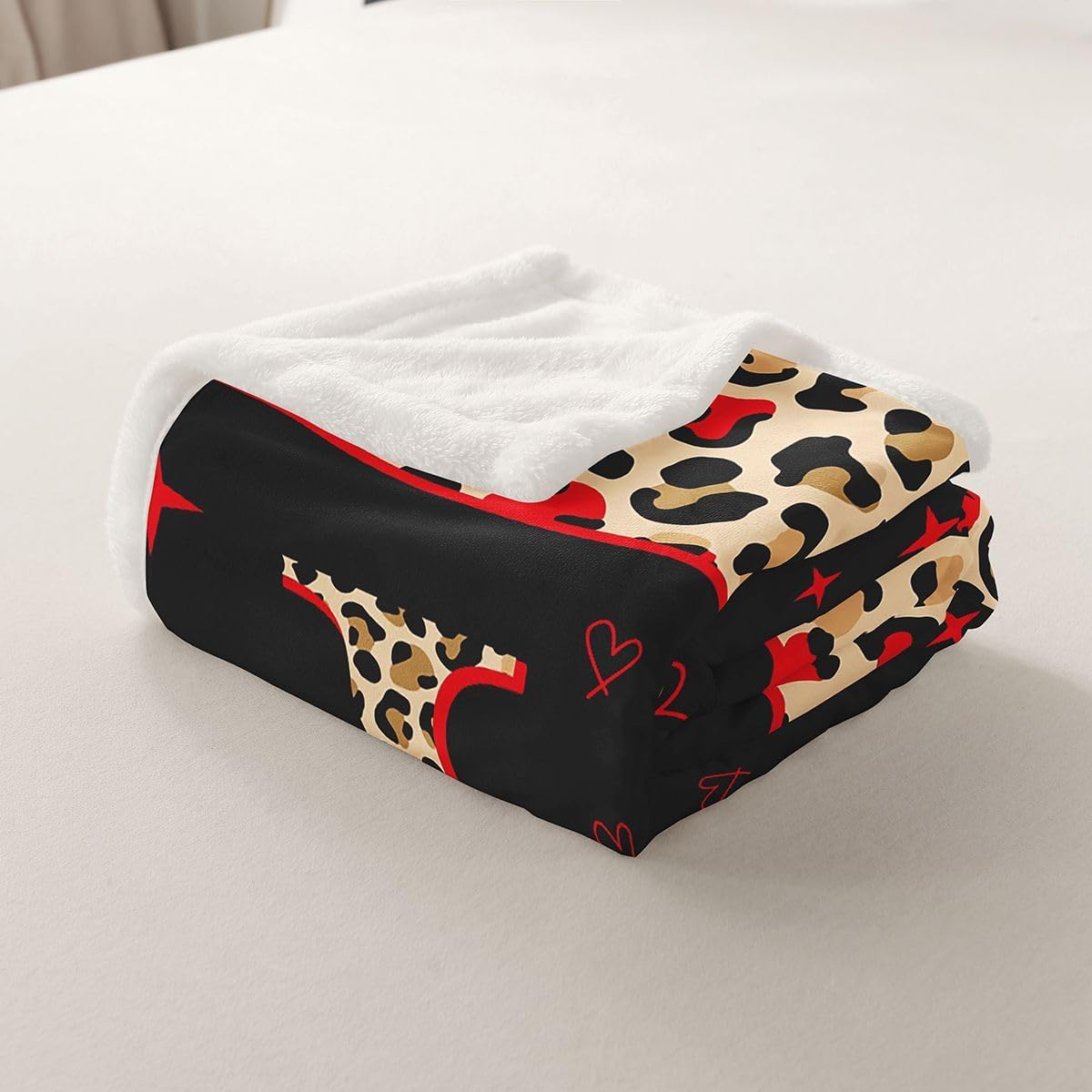 jejeloiu Red Brown Leopard Sherpa Blanket Plush Fuzzy Red Bowknot Fleece Throw Blanket Boys Girls Initial Letter J for Bed Couch Chair Living Room Cute Girly Bow Bedroom Decor Baby 30"x40"