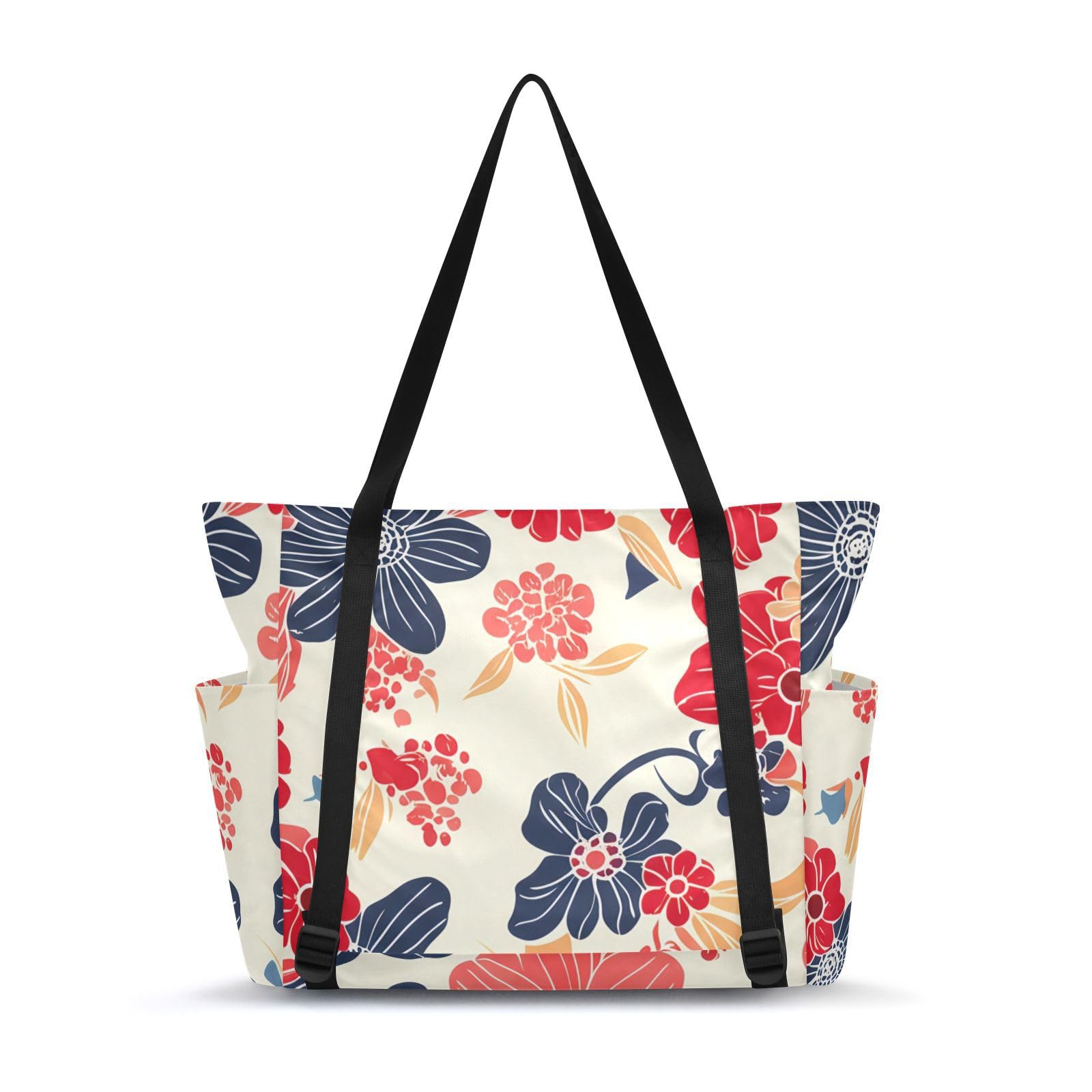 Lxqimora Colorfulflowers Fresh Beige Yoga Mat Bag for Women Water-Resistant Gym Bag with Yoga Mat Holder Tote Bag for Pilates Yoga Office Gym