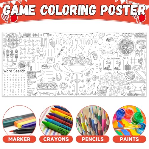 Image of Naozinebi BBQ Giant Coloring Poster Large Coloring Tablecloth Big Paper Sheets Page Baby Q Theme Table Cloth DIY Activity Game Art Crafts Mat Wall Home Party Decoration Supplies