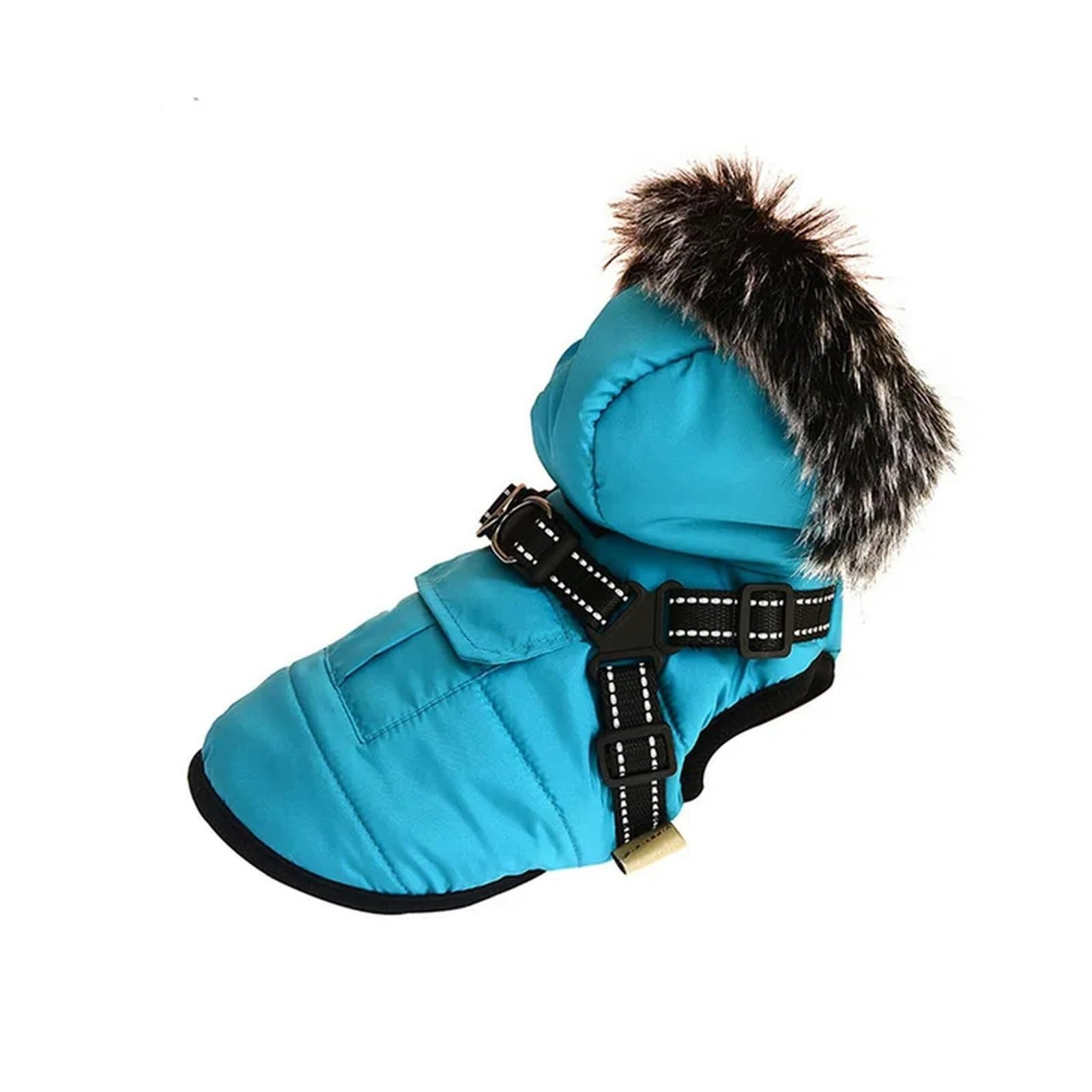 Manteau d'hiver pour chien anti-froid polaire avec harnais intégré bleu-vert L