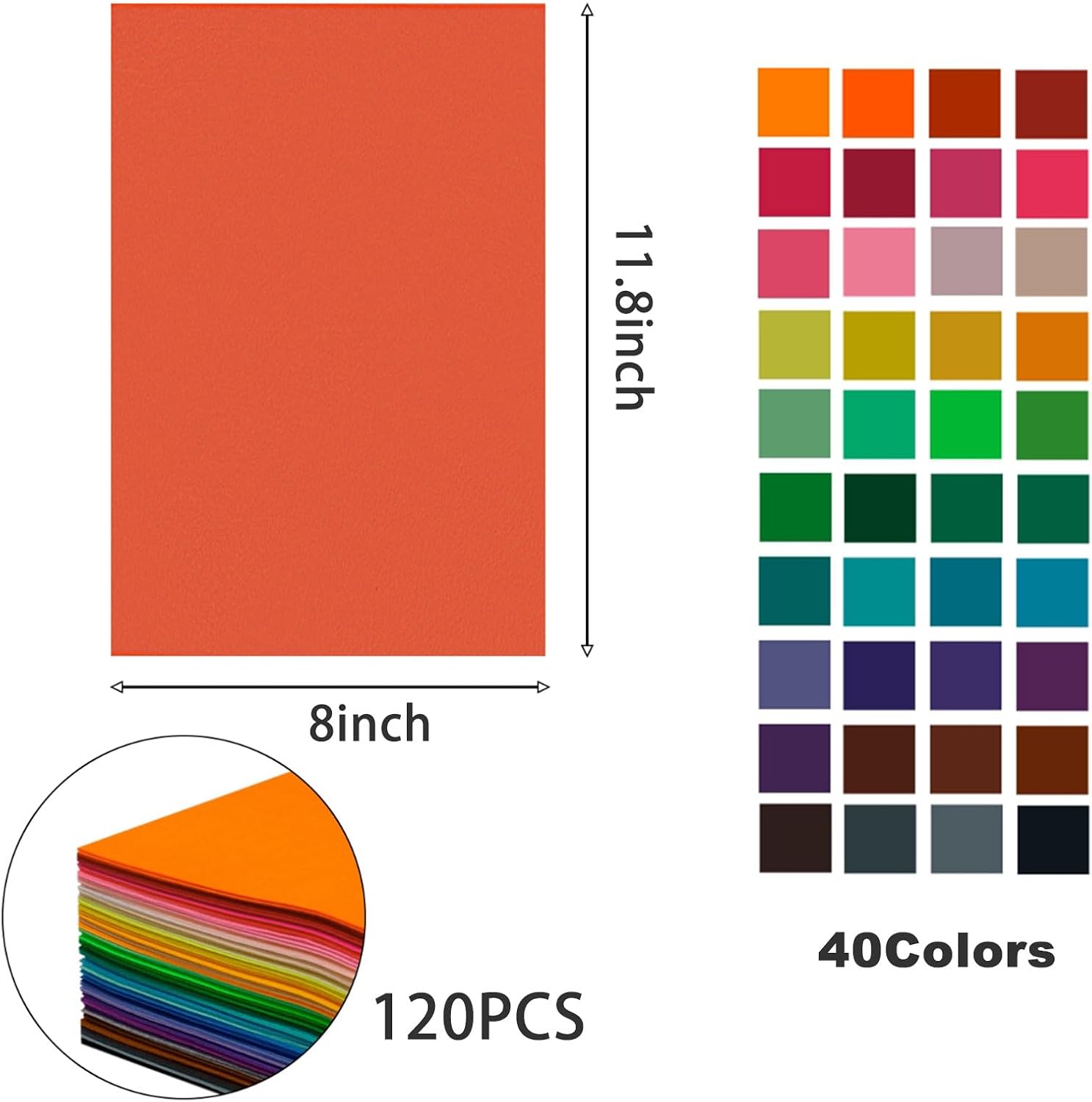 120 Pcs Craft Felt Sheets, 8 x 12 inch Soft Felt Squares for Crafts - 40 Assorted Colors Bulk Felt Fabric Sheets, Non-Woven DIY Craft Felt for Sewing, Patchwork, School & Holiday Decorations