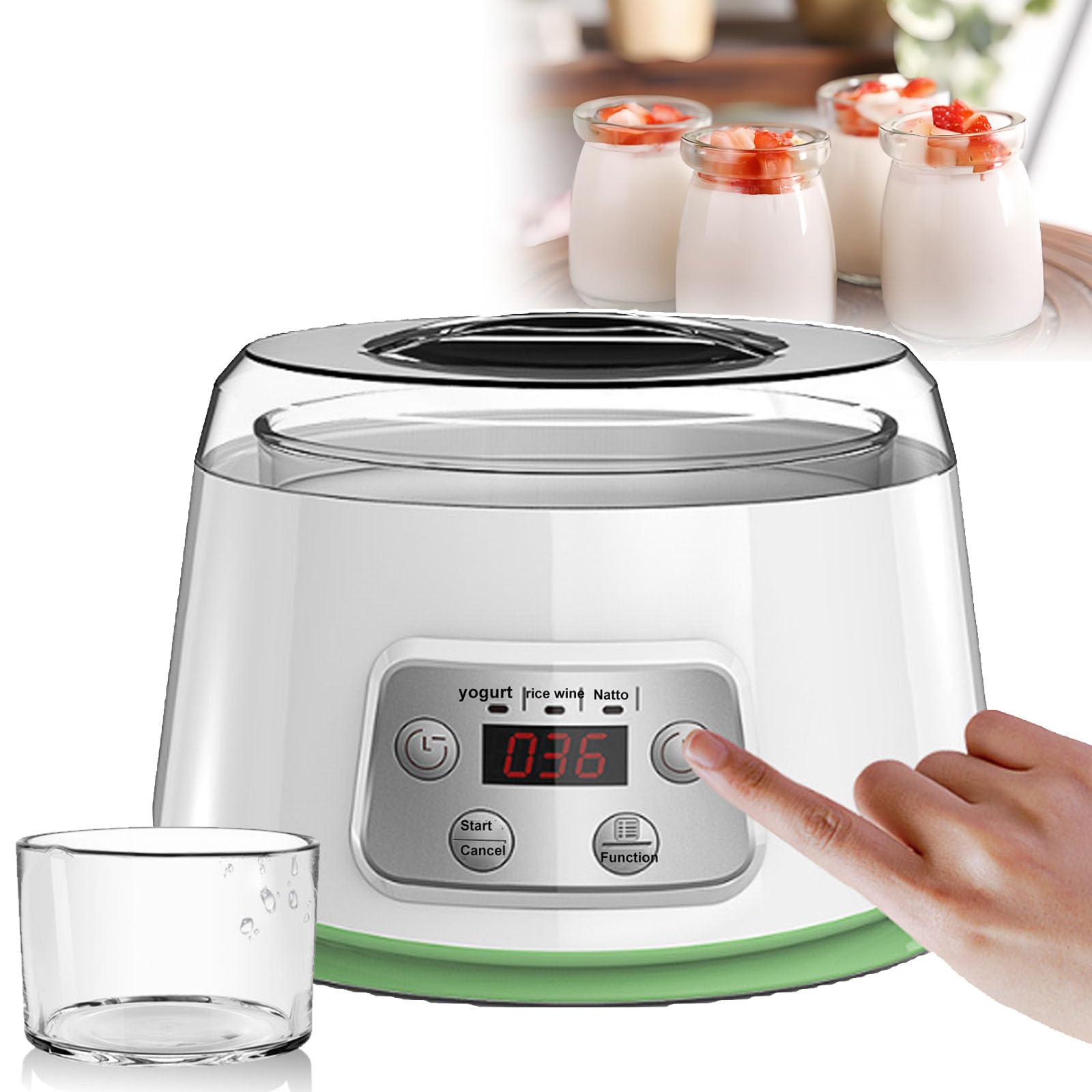 Máquina Automática para Hacer Yogur, Yogurtera, Gran Capacidad: 1,3 L, con 4 Compartimentos De 100 Ml, Pantalla LCD Y Temporizador Ajustable, para Yogur Y Natto (18 X 15 Cm).,A