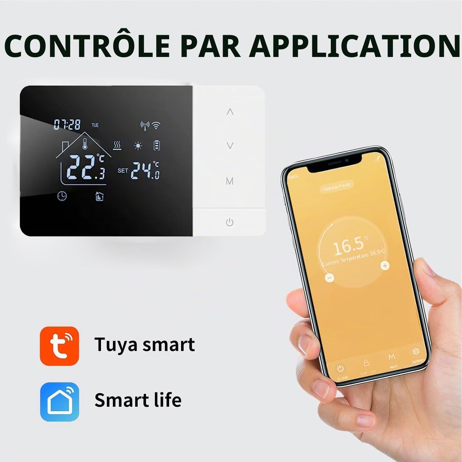 Thermostat WIFI à batterie ou avec câble Type-c pour chaudière à gaz, thermostat d'ambiance programmable 2 fils mural, fonction hiver/été, thermostat hebdomadaire numérique (sans batteries)