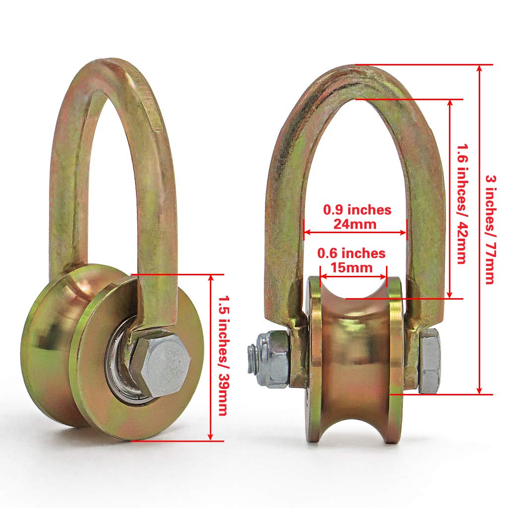 Skelang 3-Pack Pulley Wheel 1.5", Duplex Bearing Pulley Roller, U Type Pulley Wheel, Wire Rope Pulley for Lifting Work, Home Gym, Load Capacity 330Lbs