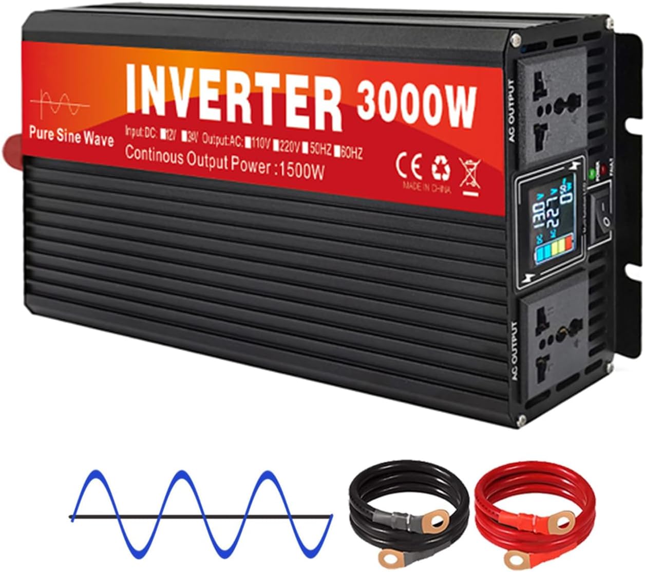 3000W DC 12V-72V Pure Sine Wave Inverter Charger Split Phase DC Input AC Output 120V/240V Low Frequency Solar Power Inverter Converter for Home, RV, Truck,12v to 220v