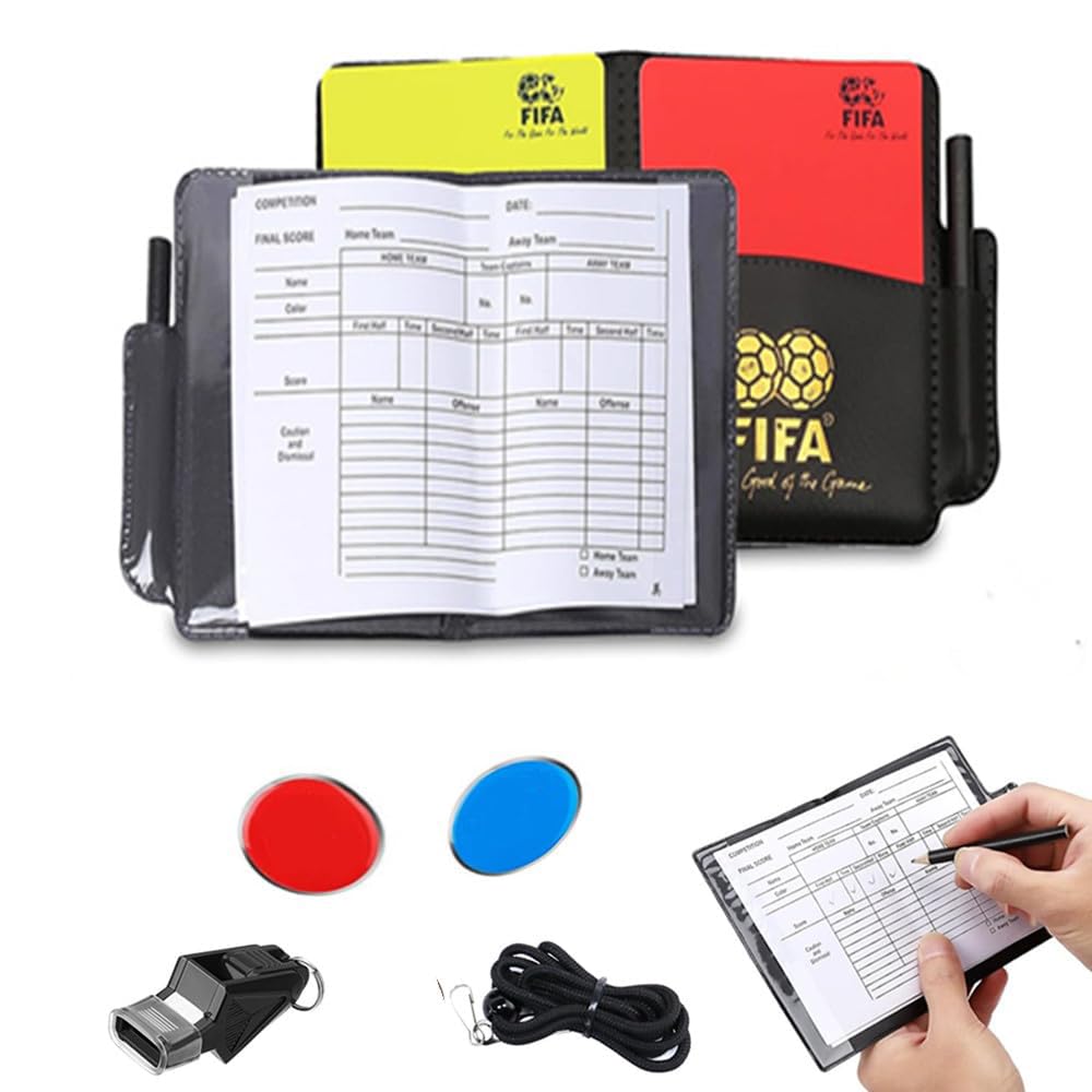 Juego de Tarjetas de Árbitro Fútbol con Cordón de Silbato y Lápices Kit Deportivo Escolar