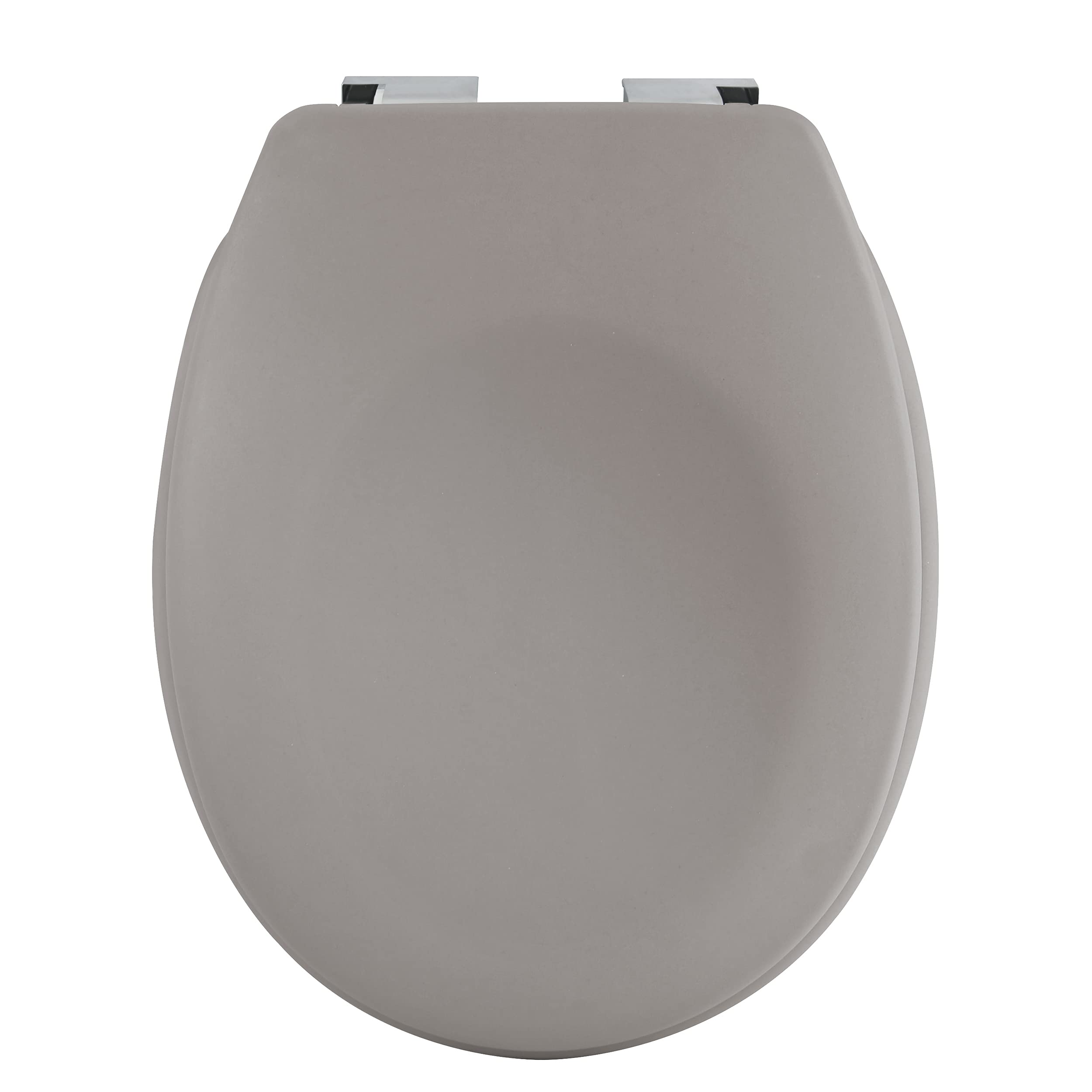 Spirella Premium Oval Toilet Lid with Matte Finish and Soft Close Mechanism, Antibacterial Toilet Seat Made of Duroplast and Rustproof Stainless Steel Taupe, Thermally Hard, Brown