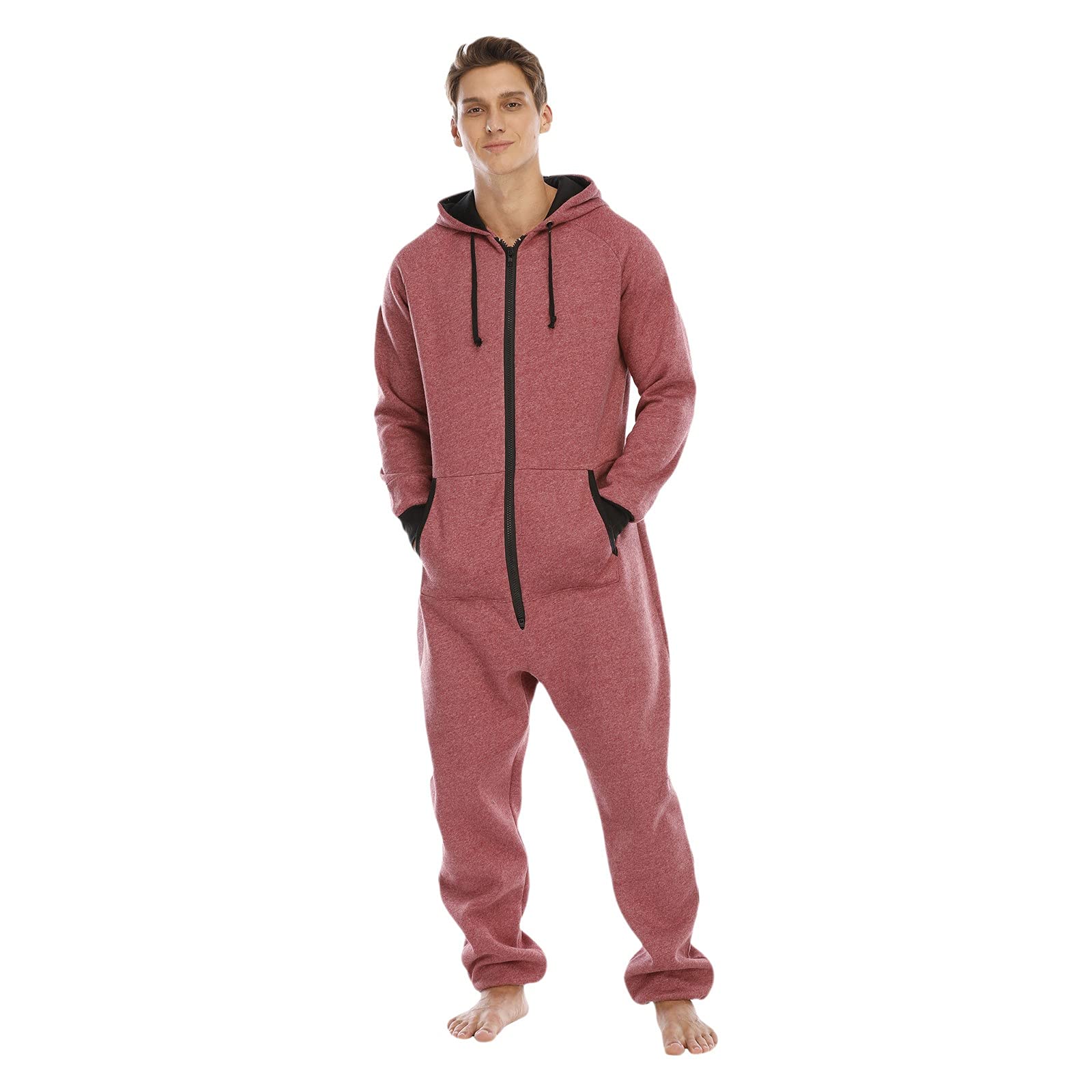 Pigiama Uomo Intero con Cappuccio Caldo Flanella | Pigiama Uomo Intero con Cappuccio, Tessuto Caldo e Soffice, Perfetto per Giornate Fredde