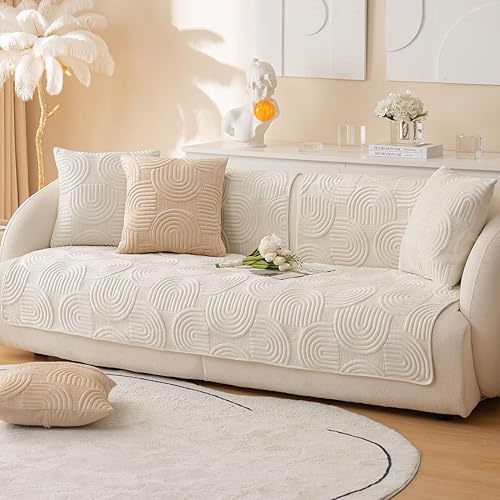 Miniatura 3 de Funda de sofá acolchada con patrón geométrico de felpa suave, estilo bohemio, antideslizante, mullida, color liso, lavable, protector de muebles