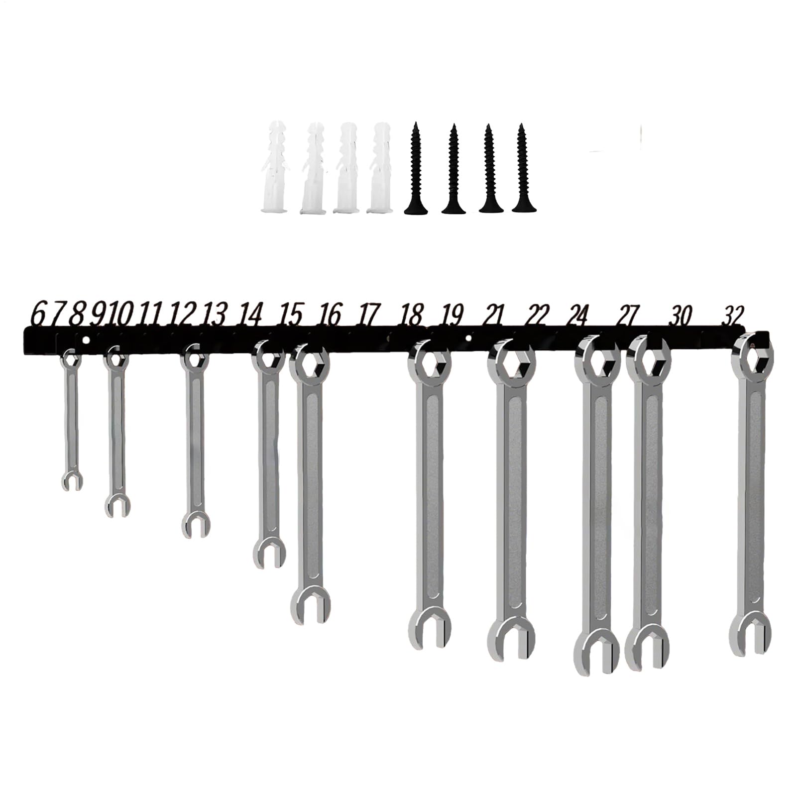 qokeeu Wrench Holder and Organiser, Spanner, Wall Mount for Storage Hooks - for Garage, Shed, Truck, Van, Garden, Workshop, Mechanic and Yard