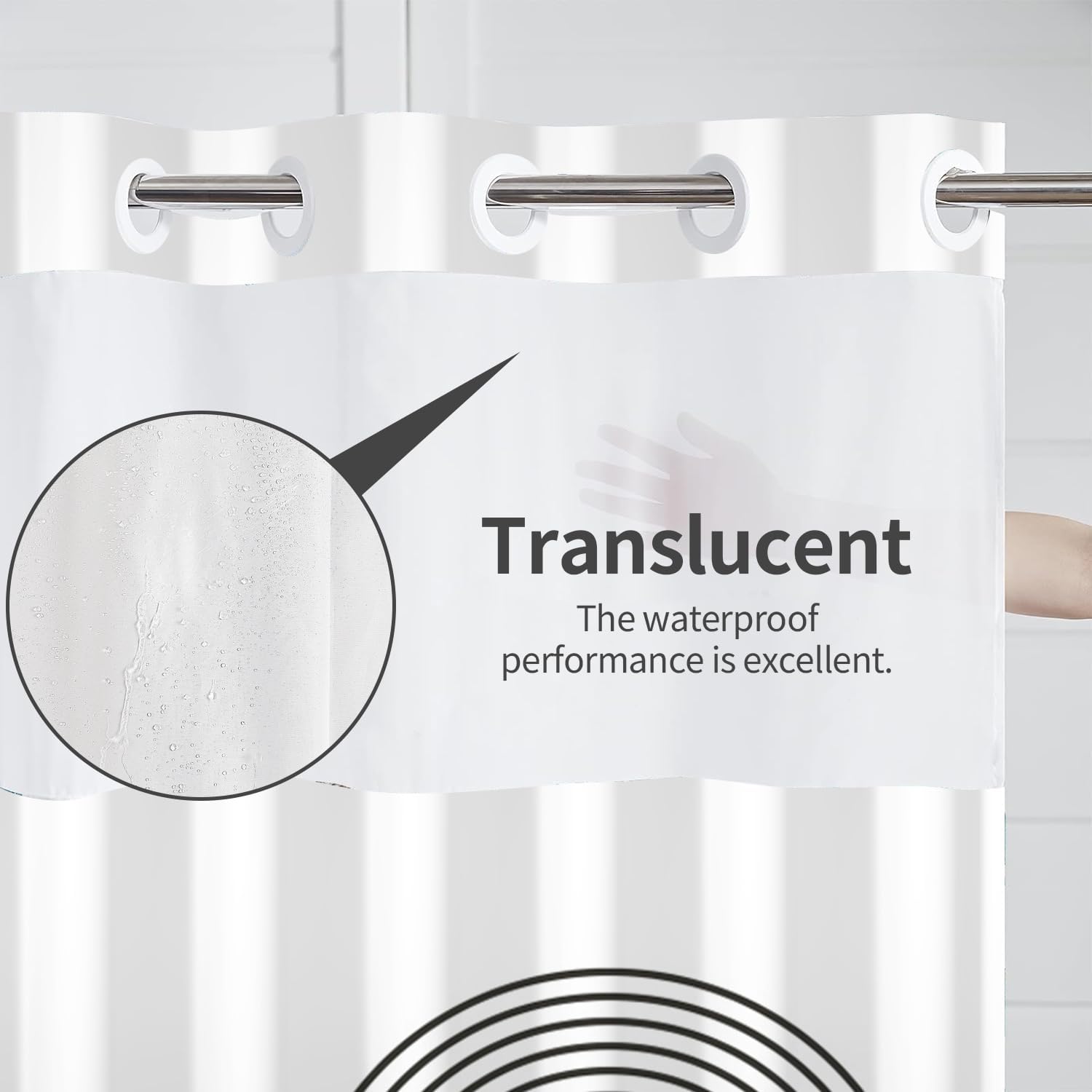 No Hook Boho Shower Curtain with Snap in Liner Set White Mid Century Shower Curtain for Bathroom Hotel Style Washable Fabric 71x74 Inch