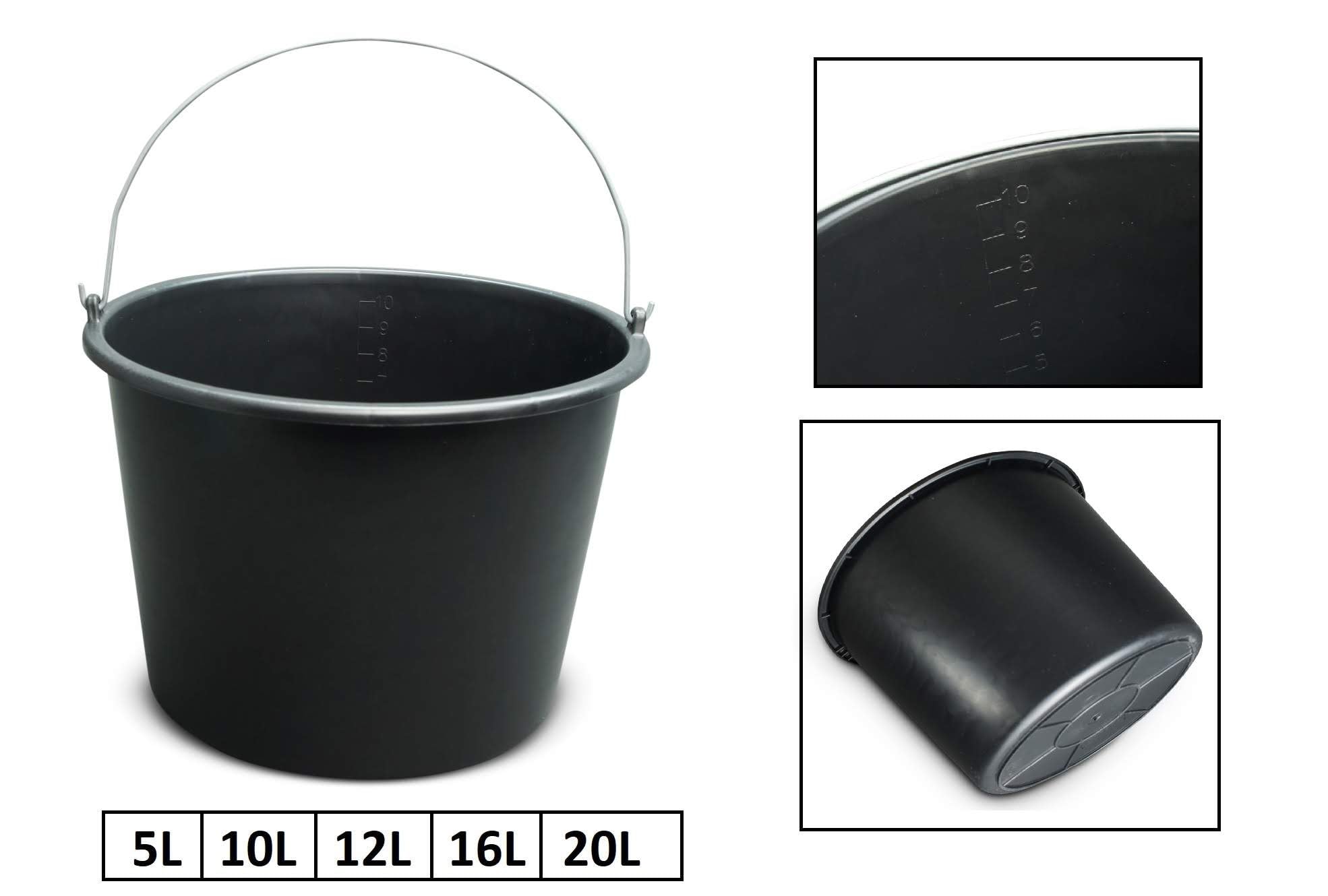 BRESKO Baueimer 5-20 L Eimer Mörteleimer Kübel Wassereimer Putzeimer Schwarz Mörtelwanne Maurereimer Maurerwanne Baukübel Mörteileimer Zementkübel Garteneimer (10 Stück, 20 Liter)