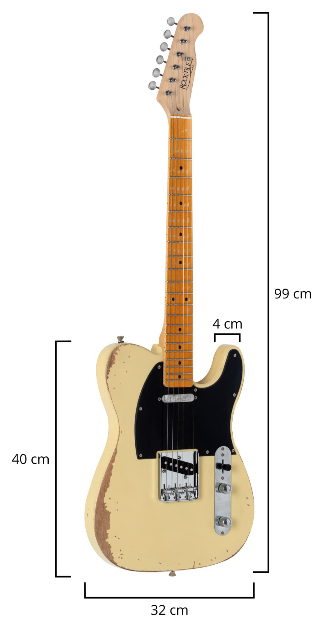 Rocktile Vinstage TL-HMWM gitara elektryczna – gitara relikowa w stylu wiekowym – korpus: mahoń – gryf/szyja: klon – 2 x Single Coil Pickup – sprzęt vintage – biały vintage