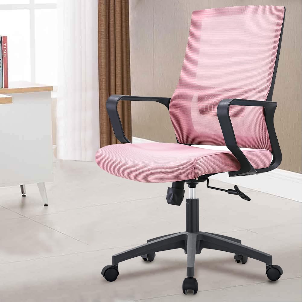 Shally Dogan Chaise de Bureau Ergonomique Fauteuil de Bureau pivotant, Hauteur réglable, Dossier en Maille Respirante, revêtement en Nylon synthétique Rose