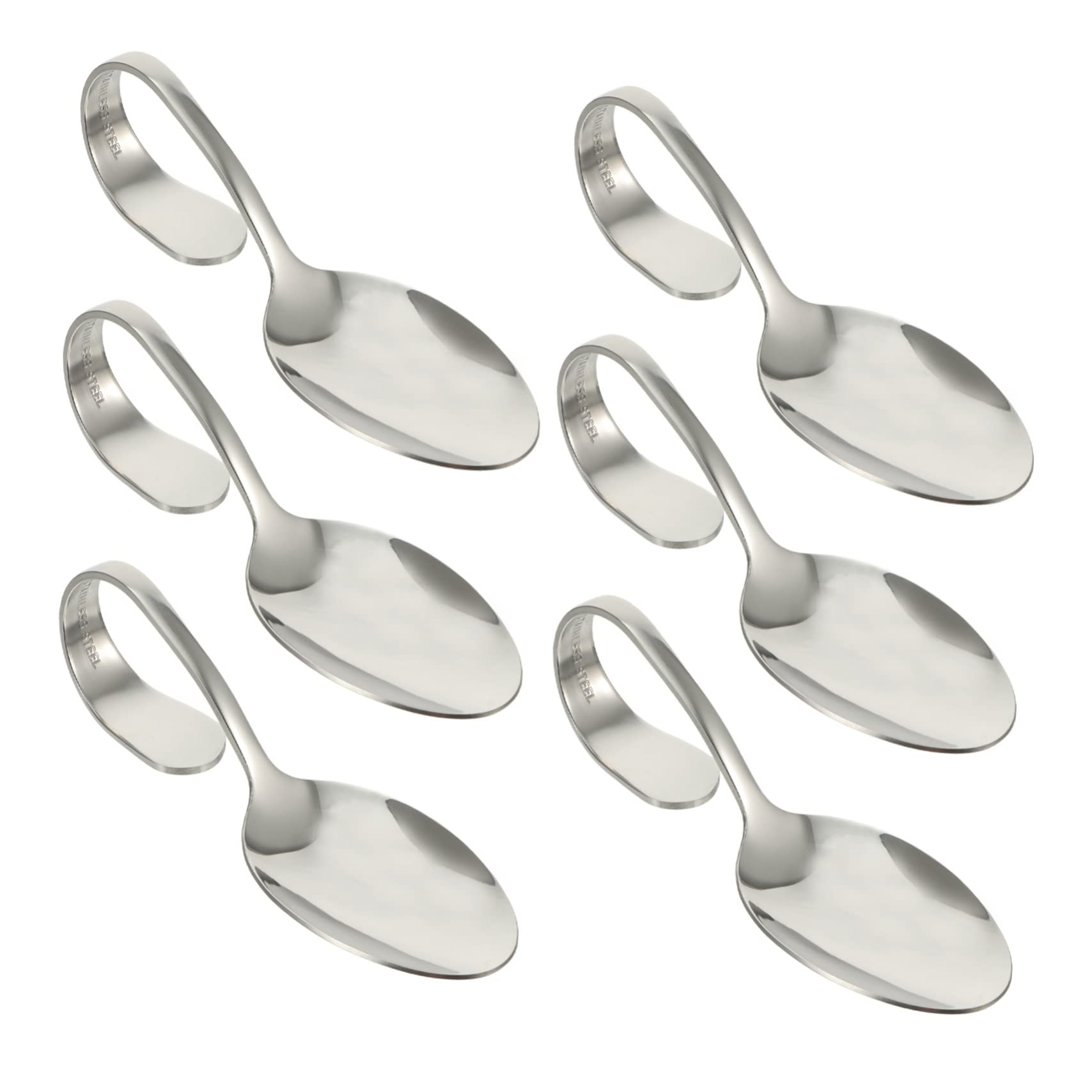 GRIRIW 6pcs Curved Handle Spoon Curved Hamdle Spoon Soup Spoons Tablespoons Sprinkle Spoon Spoons with Bent Handles Small Round Spoon Grapfruit Salad Spoon Cloche Stainless Steel Silver