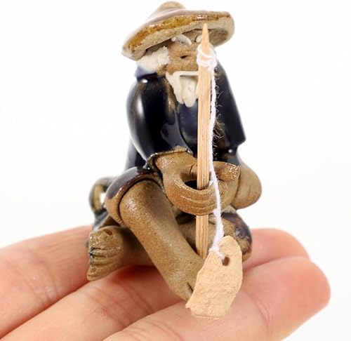 Vista 8 de Balacoo 2 mini figuras de pesca sentado, figuras de pescador de cerámica para decoración de peceras, decoración japonesa de acuario para jardín