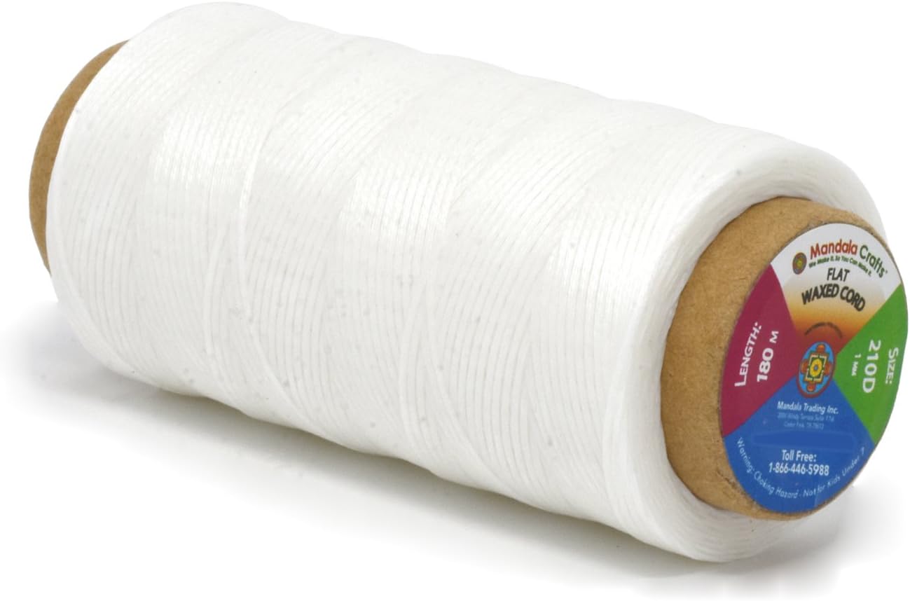 Mandala Crafts White Flat Waxed Thread for Leather Sewing