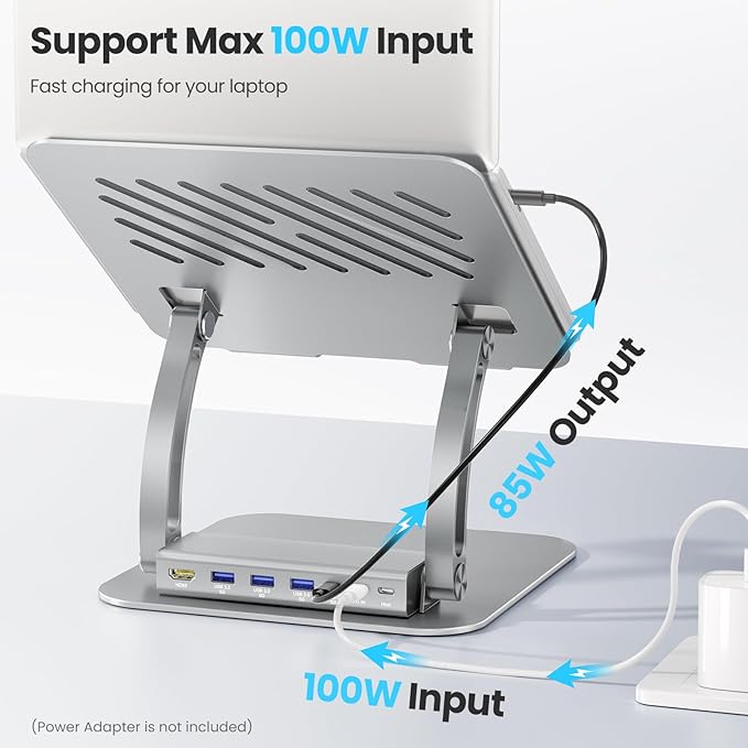 Soporte para laptop tounee con hub USB-C desmontable, plateado miniatura 4