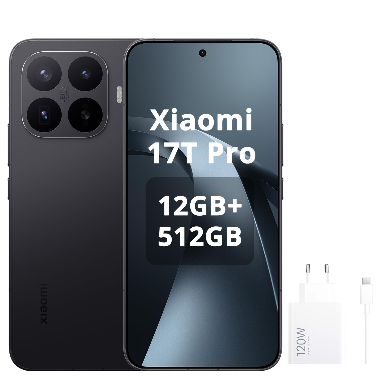 XIAOMI 17T Pro Smartphone, 12+512GB, Black, Includes 120W Charger