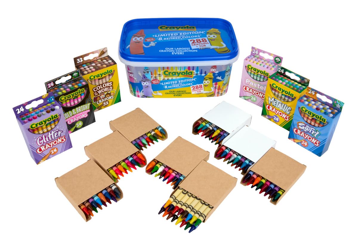 CRAYOLA Buntstiftwanne (288 ct), Großpackung Buntstifte für Kinder, limitierte Auflage, Buntstiftfarben, Klassenzimmer-Kunstbedarf für Vorschule und Kindergarten,