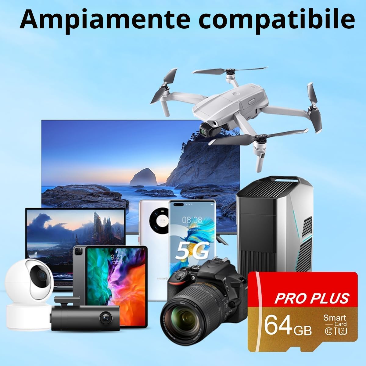 Confezione da 3 schede di memoria da 64 GB con adattatore, scheda di memoria ad alta velocità, UHS-I C10 A1 Memory TF Card for Tablet/Mobile Phone/Camera/Car Audio/Game Console (TF162 64 GB-3 Pack)