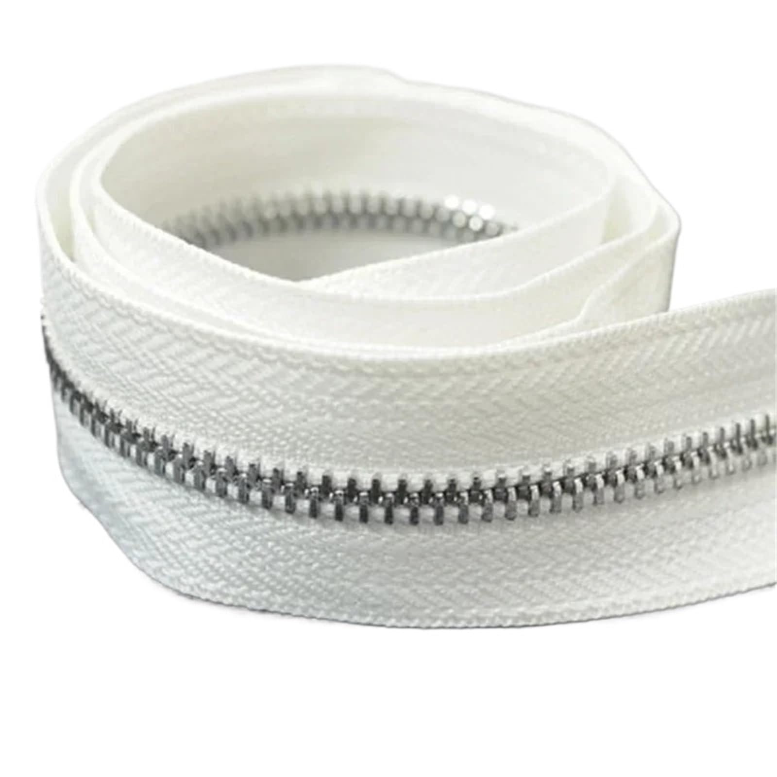 2 cremalleras de 1-5 yardas 5# for coser bolsa con cierre rollo bobina ropa abrigo cremallera Kit reparación accesorios DIY Para Abrigos y Chaquetas(WhiteSilver,5Yards)