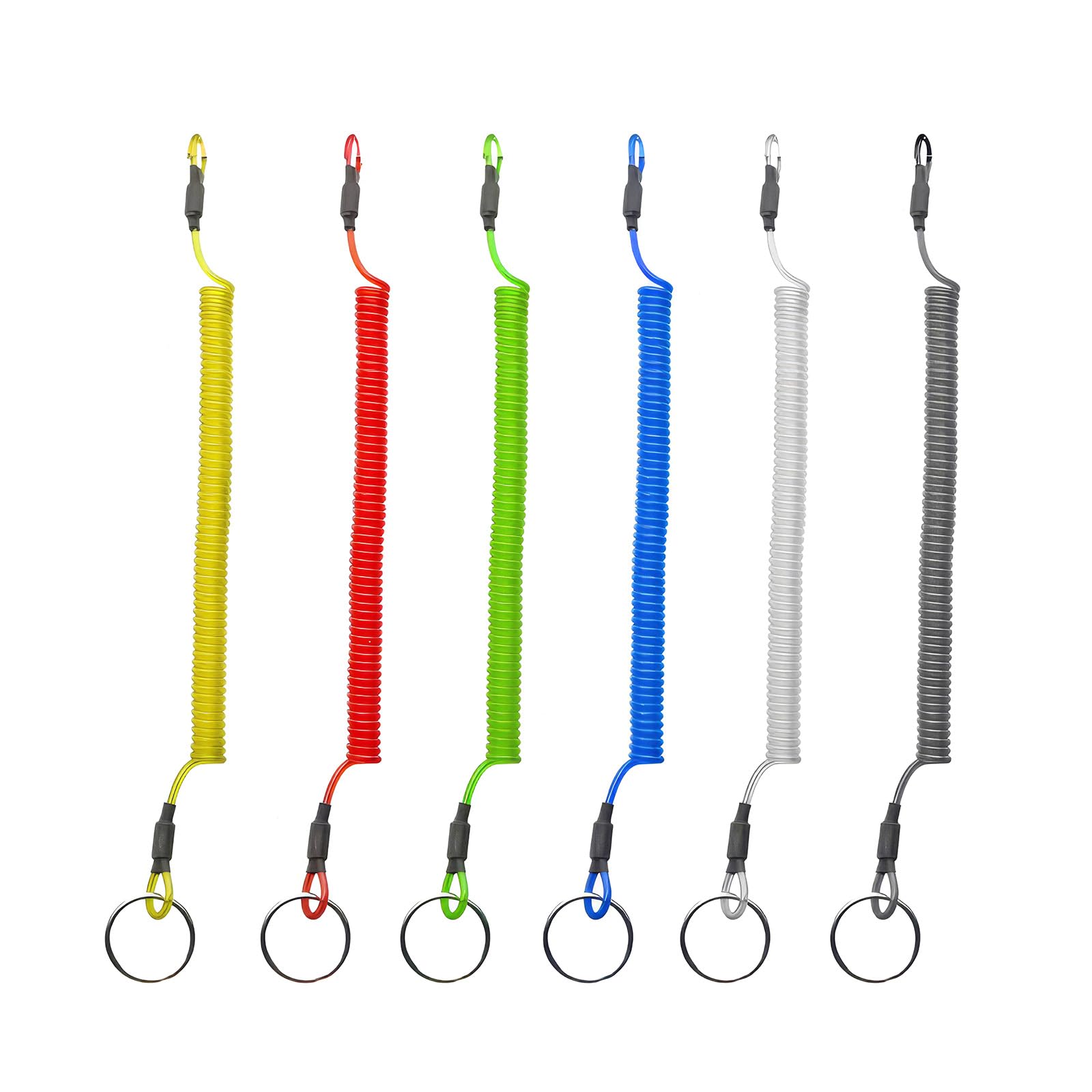 6 PCS Portachiavi Spirale Portachiavi a Molla Spirale con Moschettone Portachiavi Estensibile Cordini da Pesca Cordino di Sicurezza per Canottaggio Kayak Campeggio e Caccia