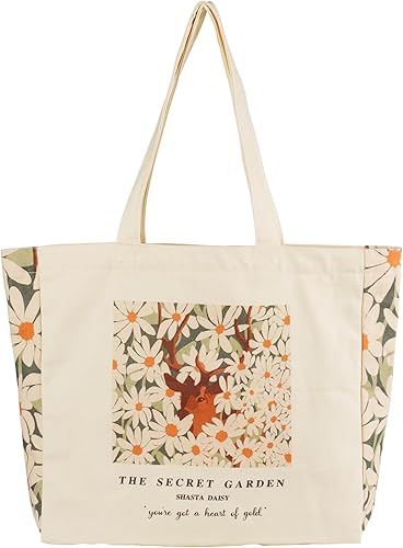 BROADREAM Bolsa Tote de Lona Estética para Mujeres, Bolsa Tote de Libros Vintage Reutilizable con Bolsillo Interior con Cremallera