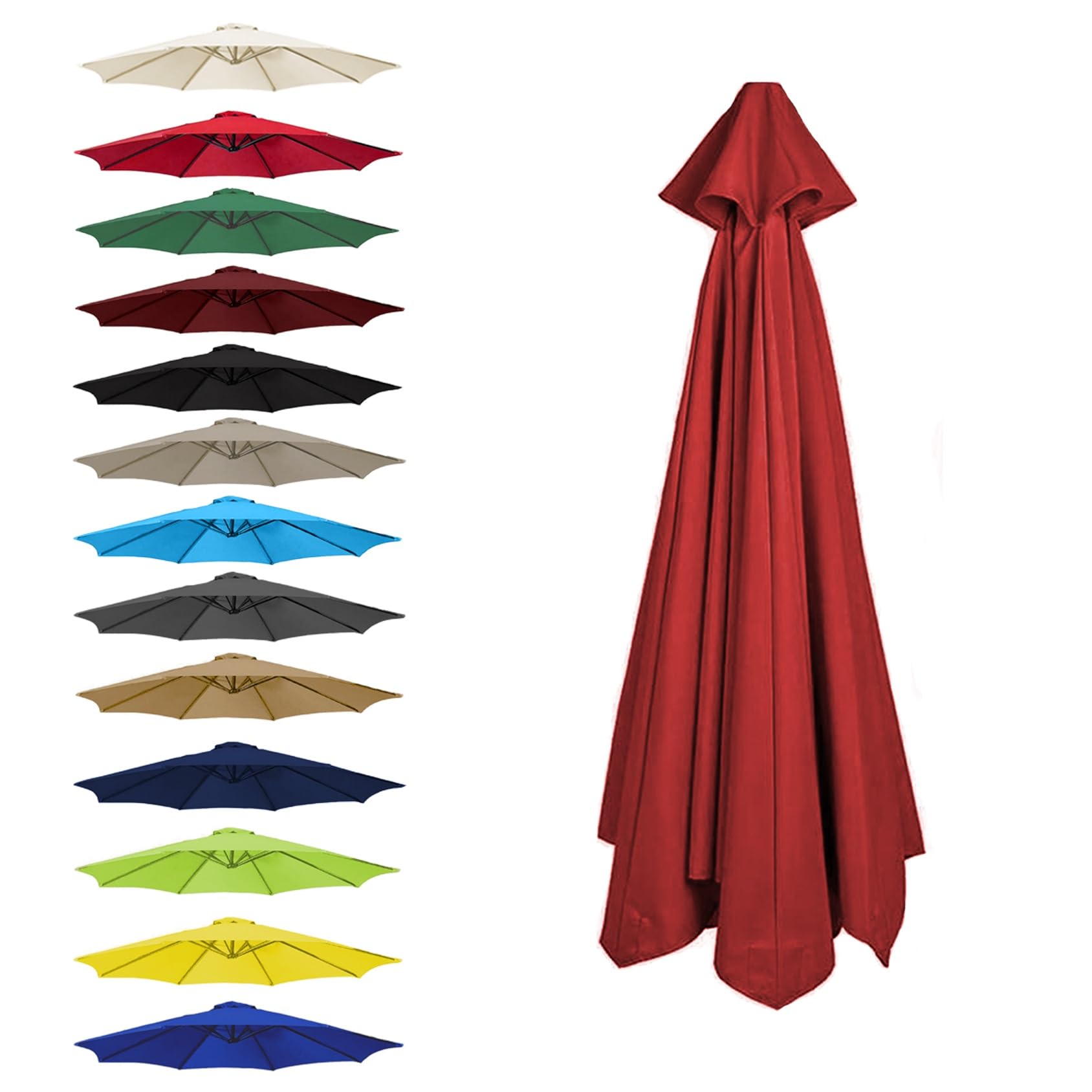 CMJYMX Replacement Parasol Canopy Cover, Umbrella Replacement Fabric Cover Sunshade Cloth, 6 Arms: 2.0/2.5/2.7/3.0 M, 8 Ribs: 2.0/2.3/2.7/3.0/3.5 M(Red,8 RIBS: 350CM/11.5FT)