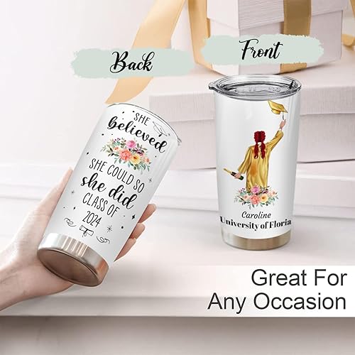 Miniatura 4 de wowcugi Vaso de graduación personalizado con tapa de 20 onzas con tapa con texto en inglés She Believed She Could So She Did, tazas de café de 20