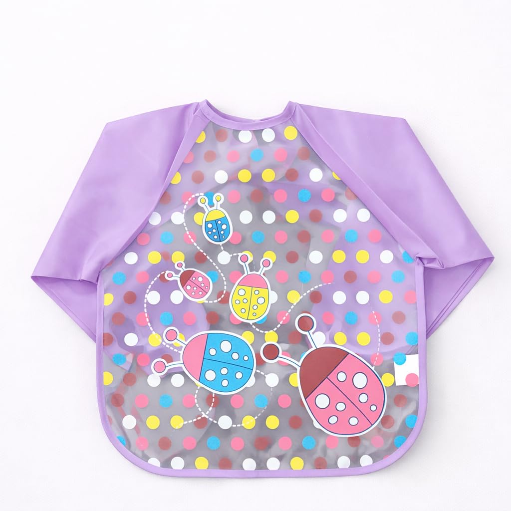 Full Sleeves Baby Bib Waterproof Feeding Apron for Toddlers | Long Sleeve Smock with Food Catcher Pocket | Mess Proof, Lightweight, Reusable & Easy Clean (Purple)-image-49
