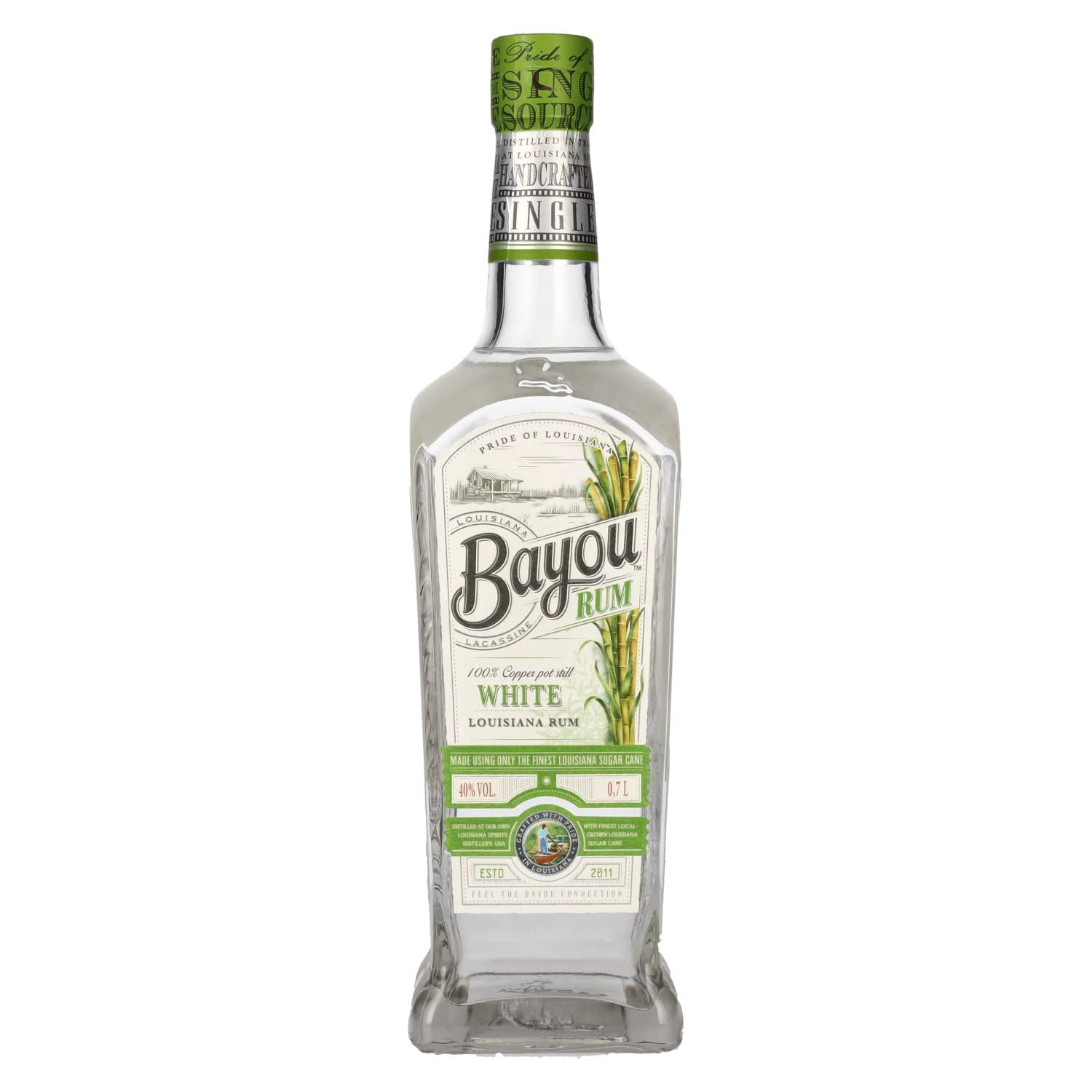 Bayou White Rum, Made in Louisiana, Handcrafted, Pot-distilled and Gluten Free, 40% ABV, 70 cl