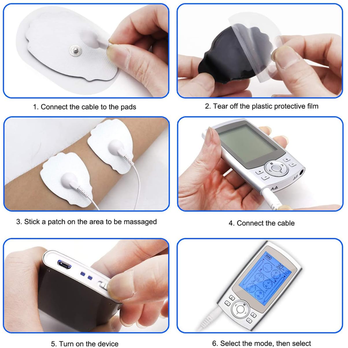 24 Configuraciones Electroestimulador de Músculos para Cuello y Parte Superior, Kit Masaje 8 Parches y Masajeador ABS/Goma, Plata, Hogar
