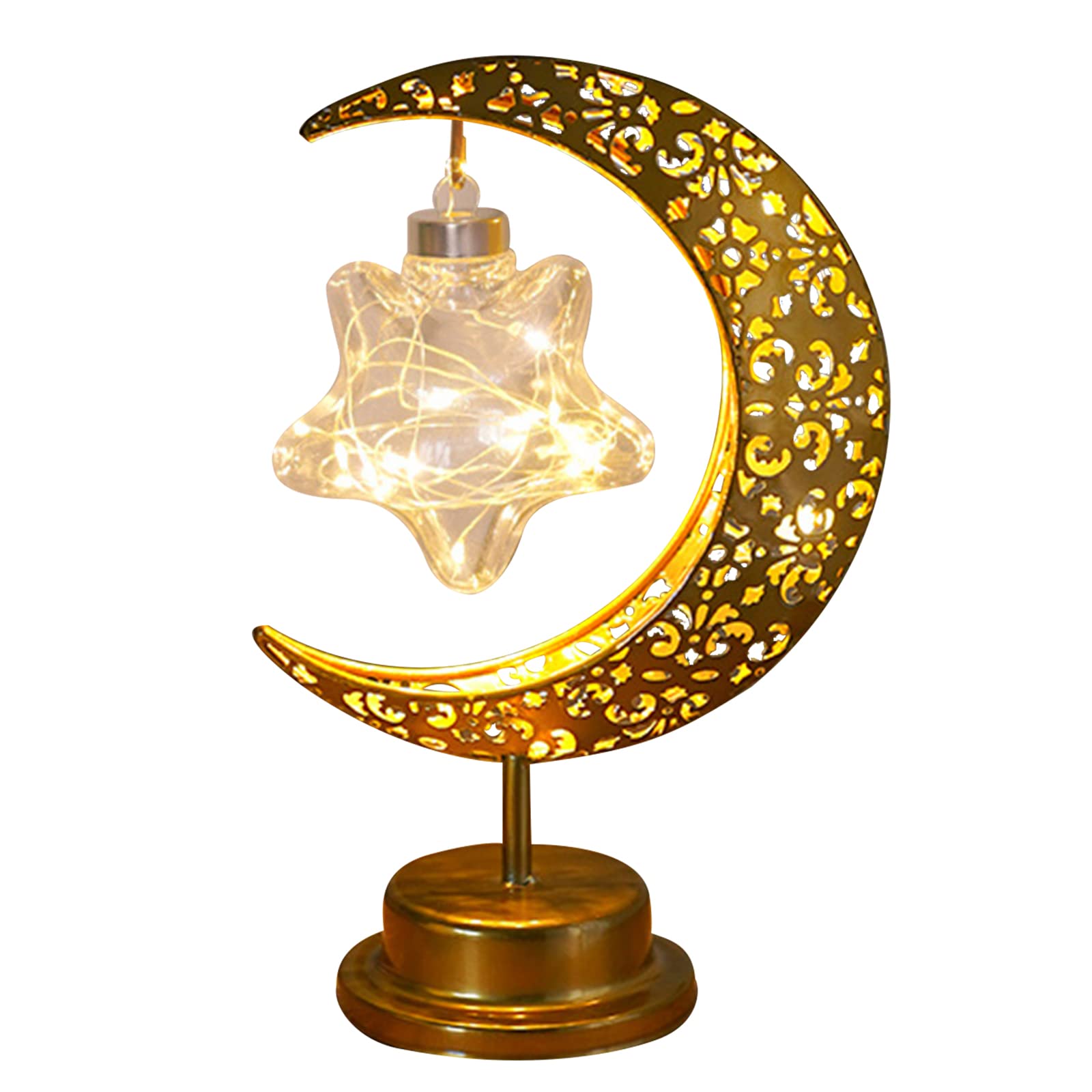 Ramadan Modeling Lamp Wrought Iron Hollow Moon Decorative Nightlight Battery Powered Gifts Home Bedroom Decoration