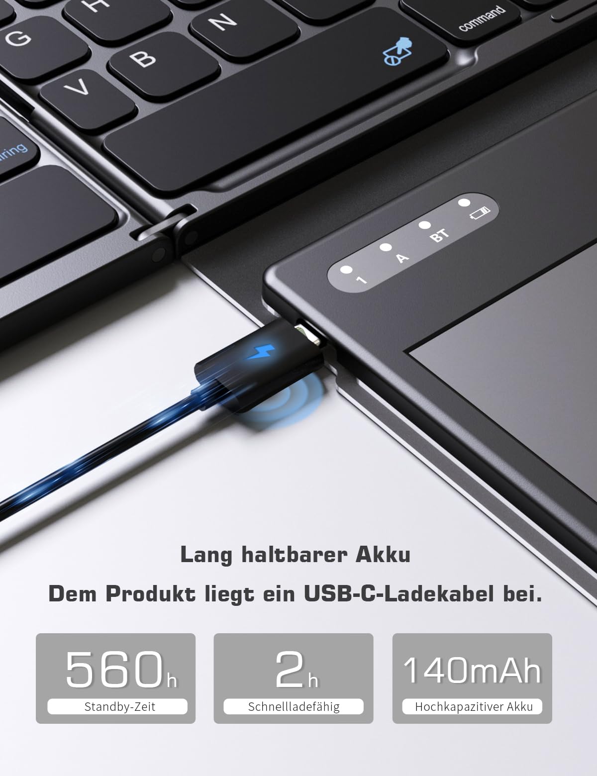 zenrich Bluetooth-Tastatur (QWERTZ) Faltbare kabellose mit Touchpad