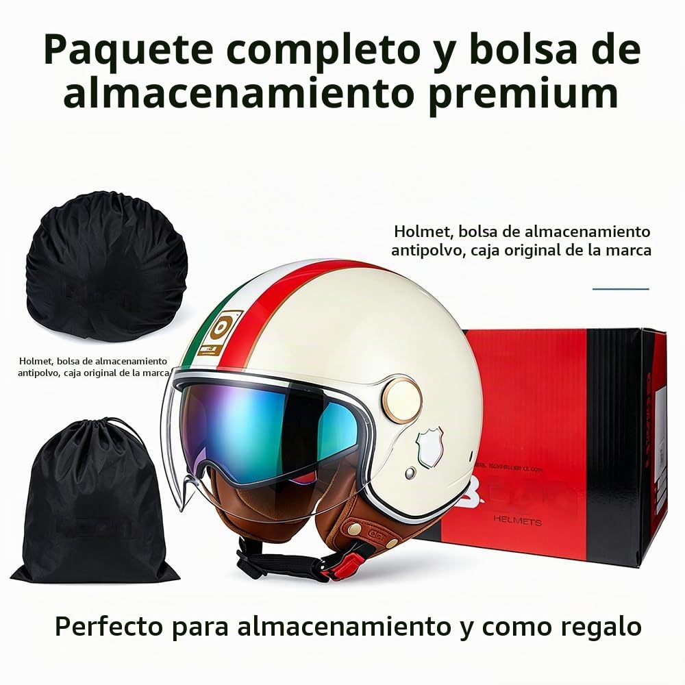 Casco Moto Abierto Scooter con Doble Visera, Cascos Jet para Hombre y Mujer Casco de Motocicleta Casco Scooter Doble Visera Homologación ECE22.05 Adulto Vintage 3/4 Casco