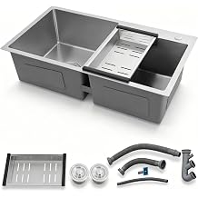 Premium 33-Inch Double Bowl Stainless Steel Kitchen Sink, Stainless Steel Drop-In, Undermount Sink with Soundproofing, Anti-Clog Drainage