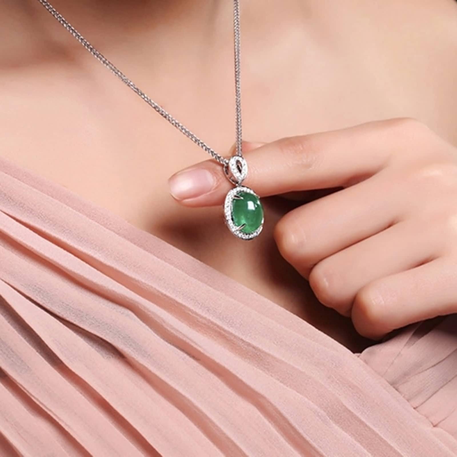 Naszyjnik z białego złota 18 K Au750, klasyczny, delikatny wisiorek ze szmaragdowym szlifem owalnym, naszyjniki dla kobiet z diamentem złota próby 750, naszyjnik damski w stylu vintage