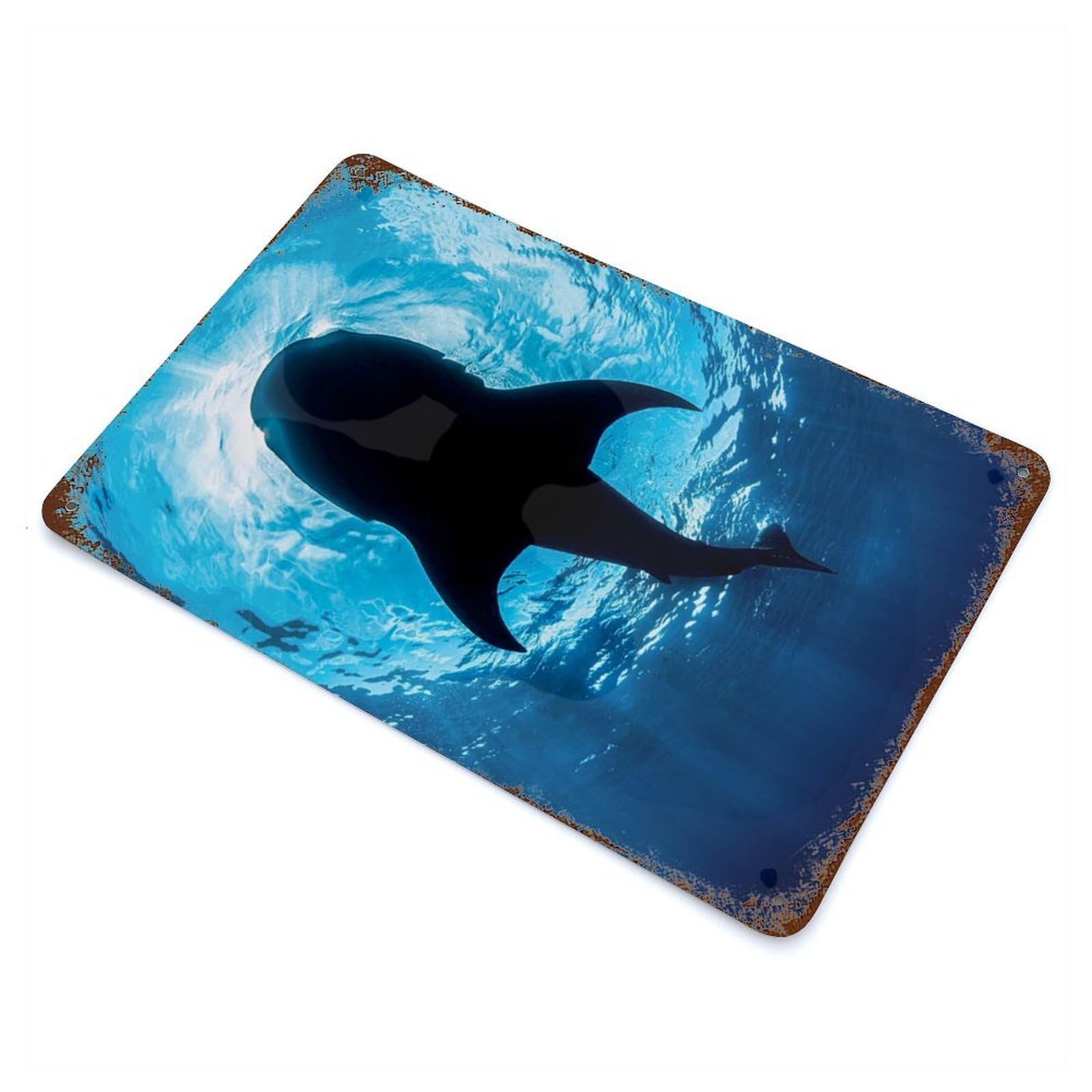 Retro Metal Sign with Whale Shark Ocean Design 11.8"x7.9", for Office, Studio And Wall Decor, Retro Wall Decor