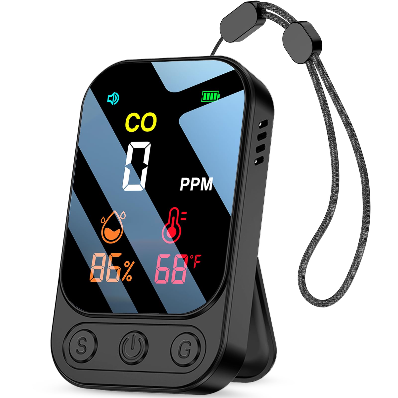 YOJOCK Portable 3-in-1 Carbon Monoxide Detector, Rechargeable CO Detector with Temperature & Humidity, 168+ Hours Standby