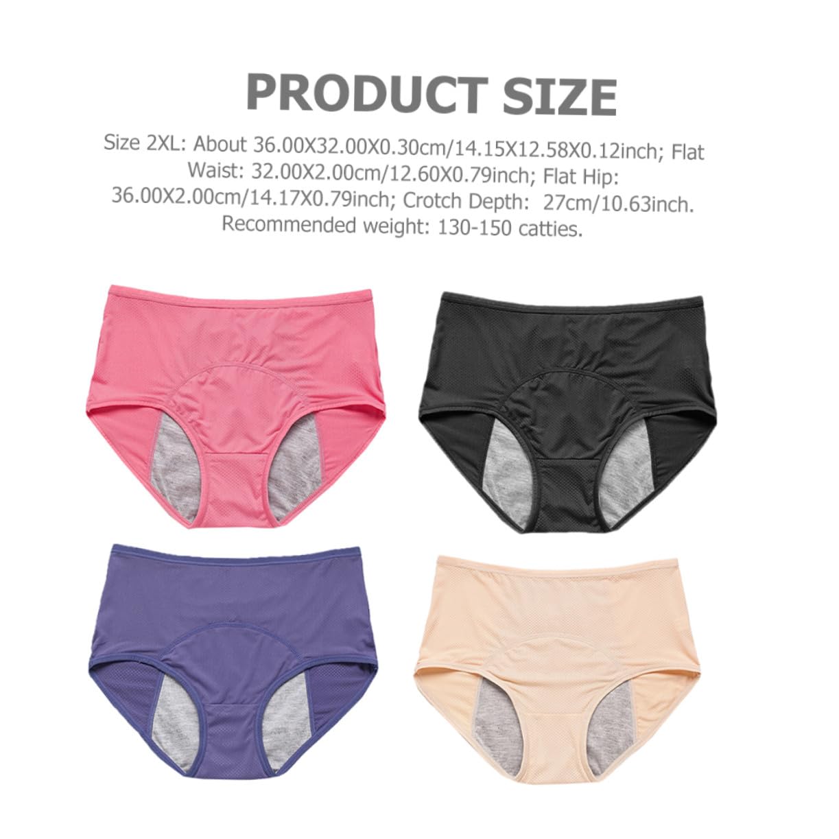 Culottes Menstruelles Femme Anti-Fuite 4 Pièces, Nylon, L-3xl