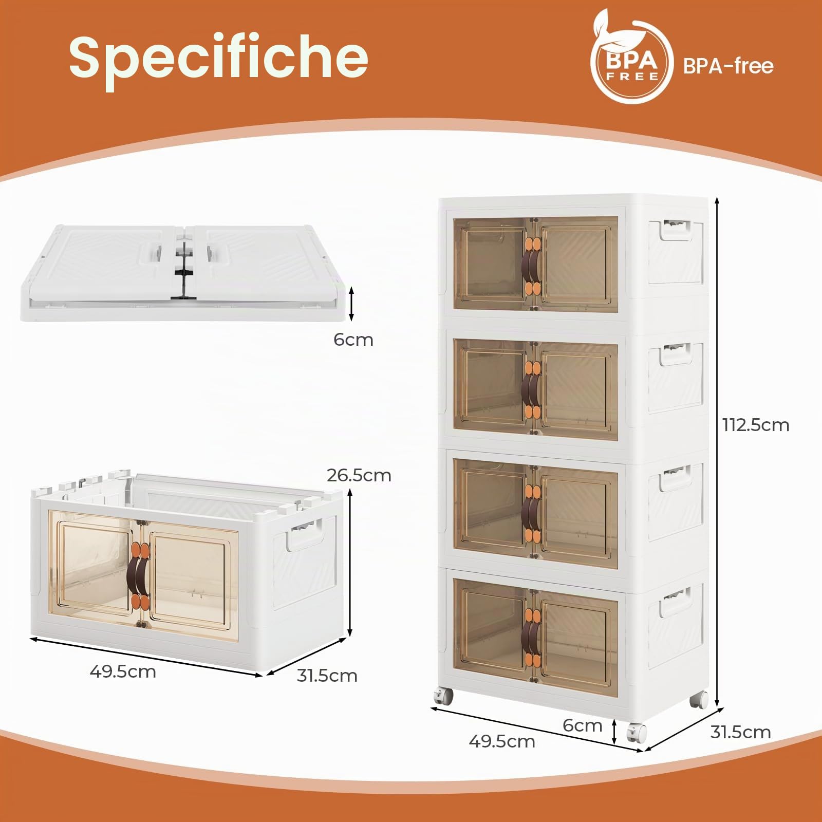 GIANTEX Scatole di Stoccaggio Pieghevole, Contenitori in Plastica, Scatola Portaoggetti con 4 Ruote, Scatole Impilabili con Ante, Ogni Piano Regge 5 kg (L-Set di 4)