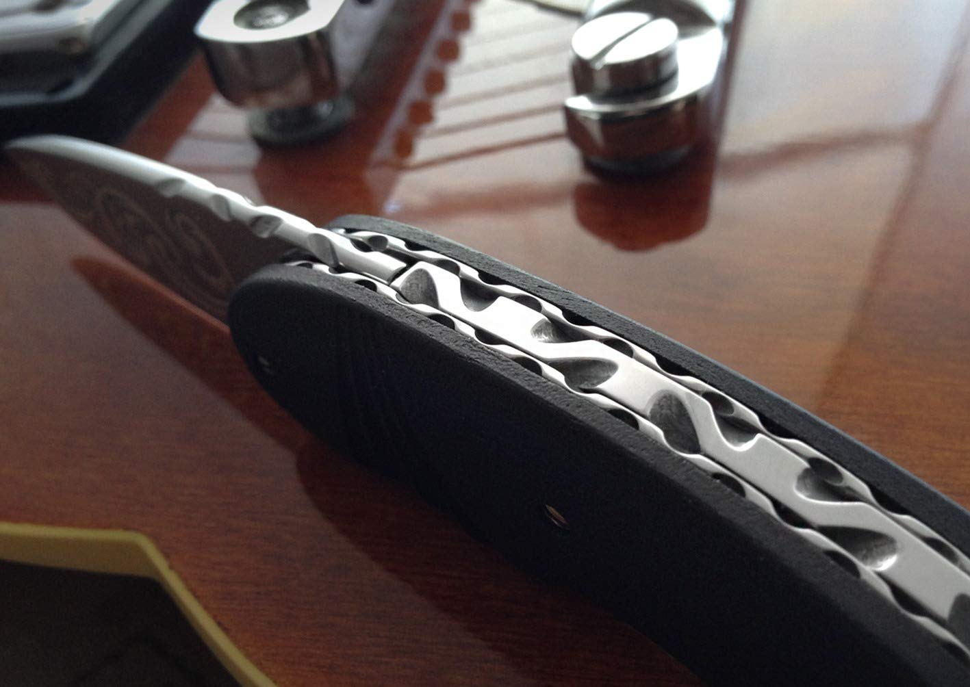 Maserin 387/KT Coltello collezione Manico EBANO,LAMA 60mm INCISA ORO 24KT. Made in Italy