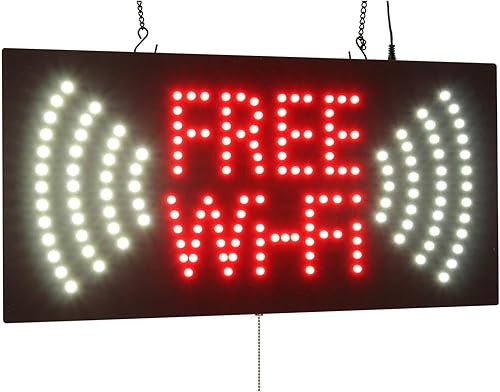 Señal Wi-Fi gratuito, 24"x12", 23.6x11.8 in, TOPKING, LED, Neón, Florescente, Señalización, Letrero, Exhibición, Cartelera, Pantalla, Gran
