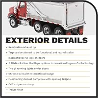 Vista 6 de Diecast Masters International HX620 Tandem Dump Truck with Pusher Axle + Ox Bodies Stampede Cab 1:50 Scale Model Semi Trucks Red by 71076