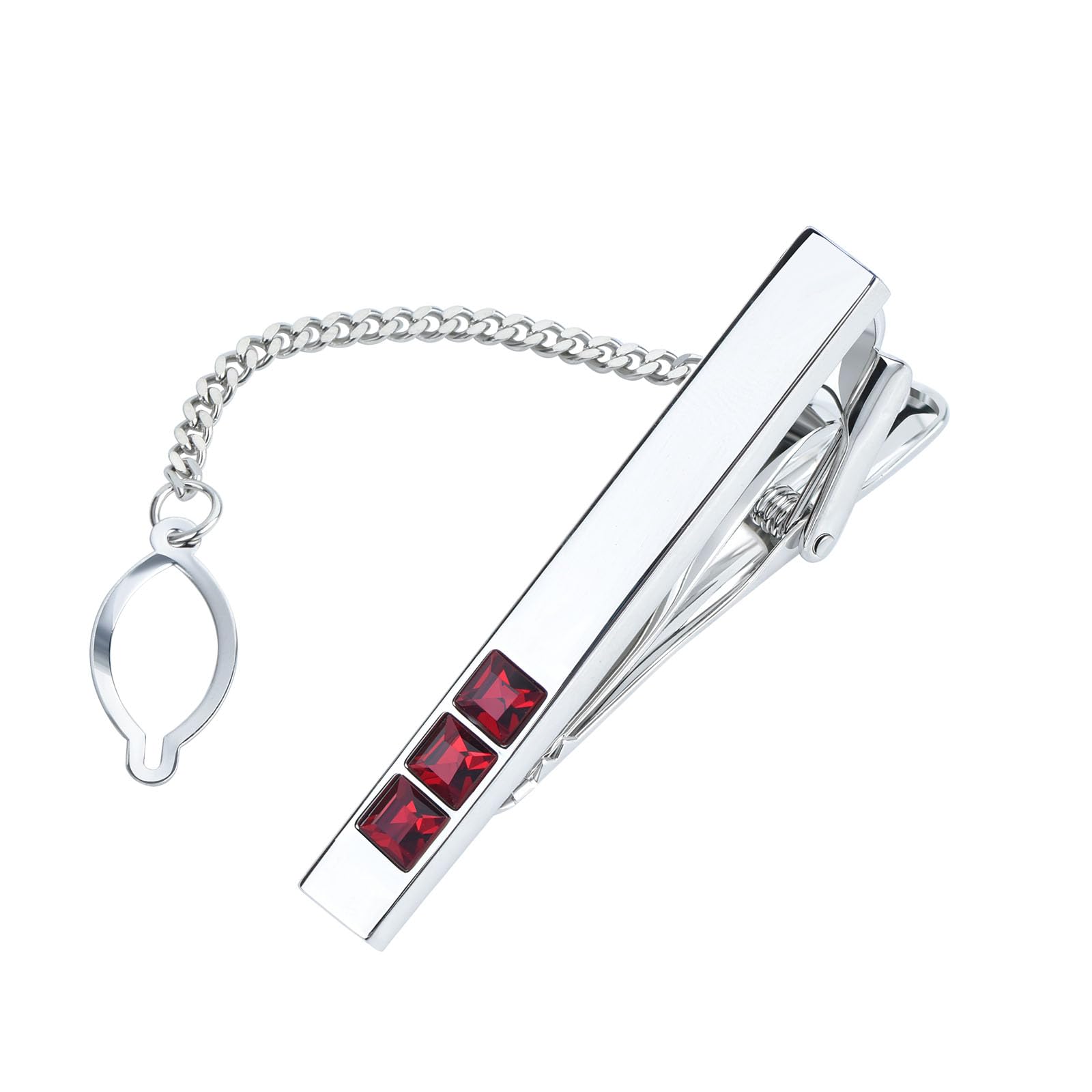 VVCome Men's Classic Luxury Zircon Crystal Tie Clip Silver Tone Light Brass Regular Necktie Tie Clip for Wedding Groomsmen Grooms Business Anniversary (Red Crystal)