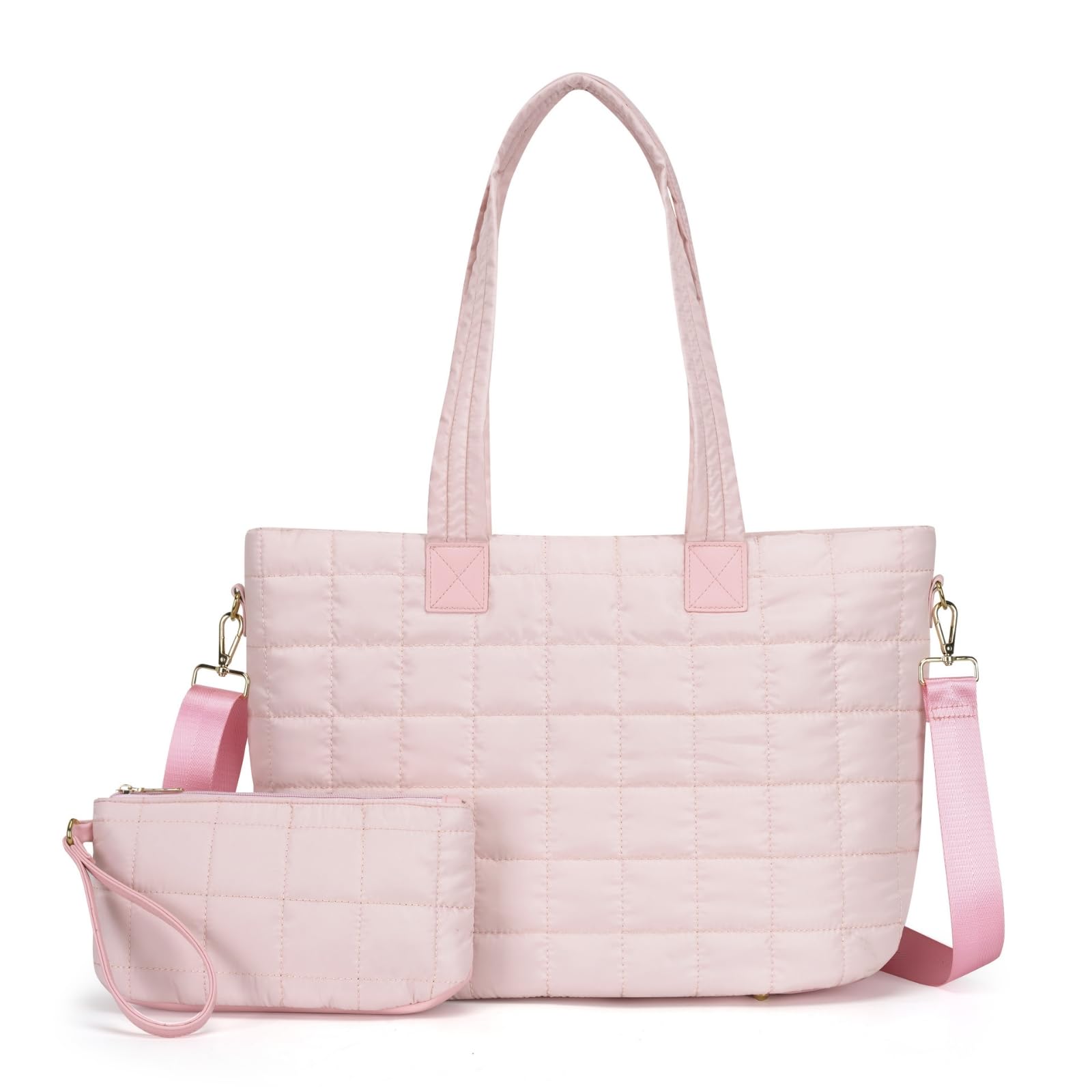 Amagogo Bolso Acolchado de Mujer Bolsa Tote Bolso de Hombro Cartera Bandolera con Estuche Asa Larga Compartimento para Portátil Bolsillos Antiderrames