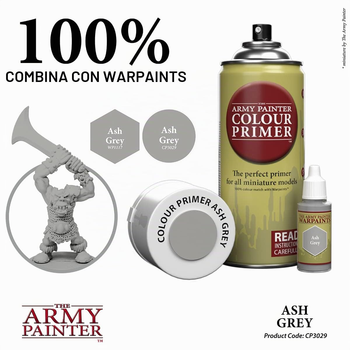 The Army Painter, Colour Primer Ash Grey, 400 ml Pintura Modelismo Spray Gris Ceniza - Imprimacion Plastico Miniaturas para Warhammer Figuras y D&D Miniatures